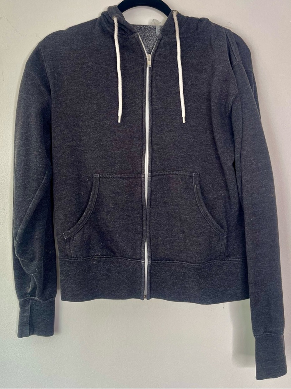 Charcoal Zip Hoodie with White Drawstrings